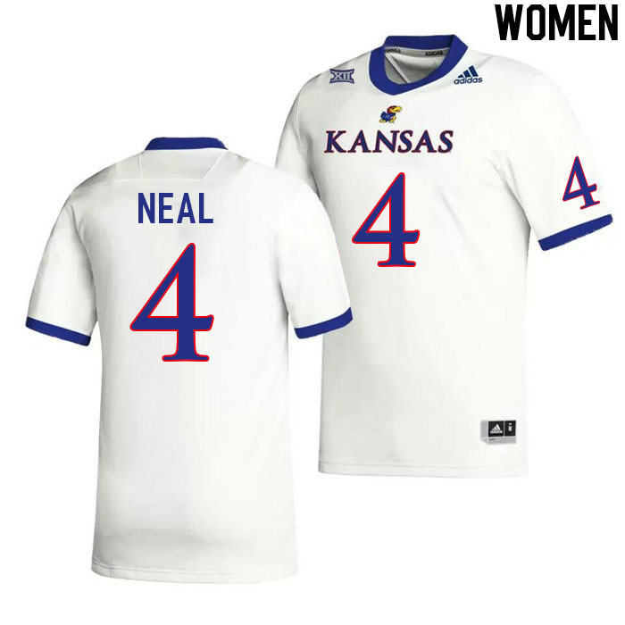 Women #4 Devin Neal Kansas Jayhawks College Football Jerseys Stitched Sale-White - Click Image to Close